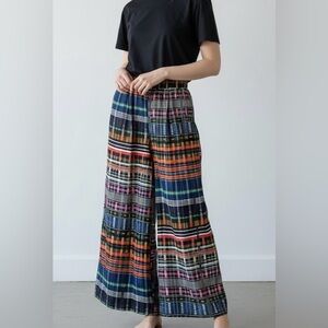 Wide Leg Pants Small Resort Abstract Plaid Patchwork Palazzo Wide Leg Lagenlook